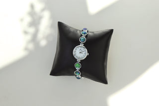 Emerald & Blue Silver-Toned Watch