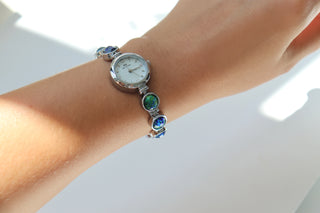 Emerald & Blue Silver-Toned Watch